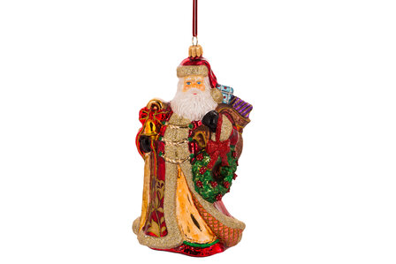 Huras ornament: Santa with wreath and stick